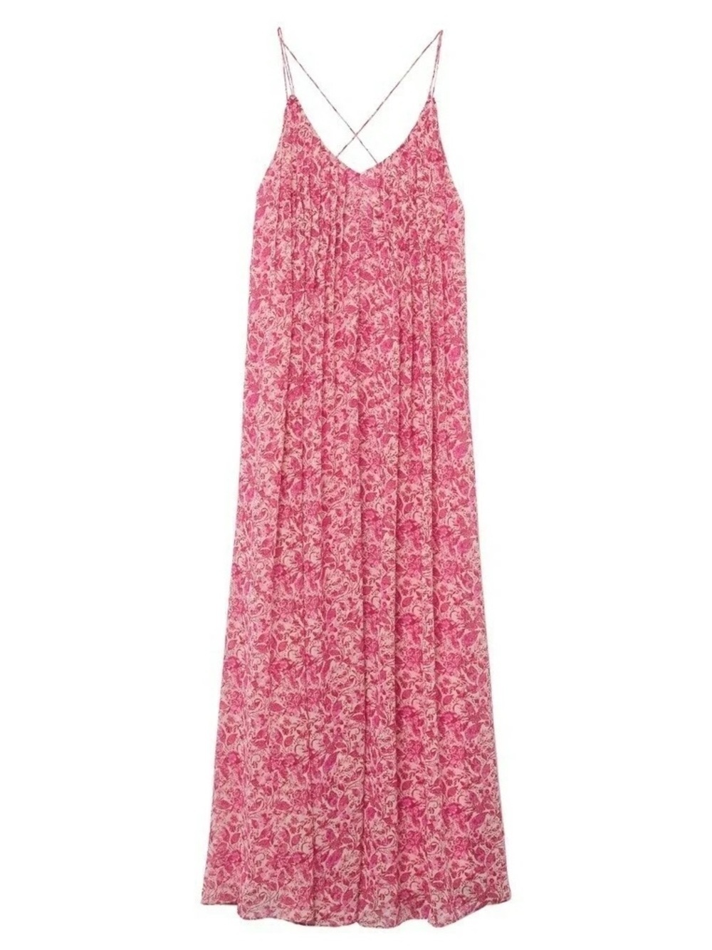 Mango Pink Floral Maxi Slip Dress with Spaghetti Straps Size 2